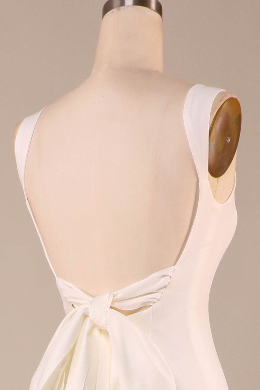 Ivory Mermaid Square Neck Sweep Train Wedding Dress Open Back