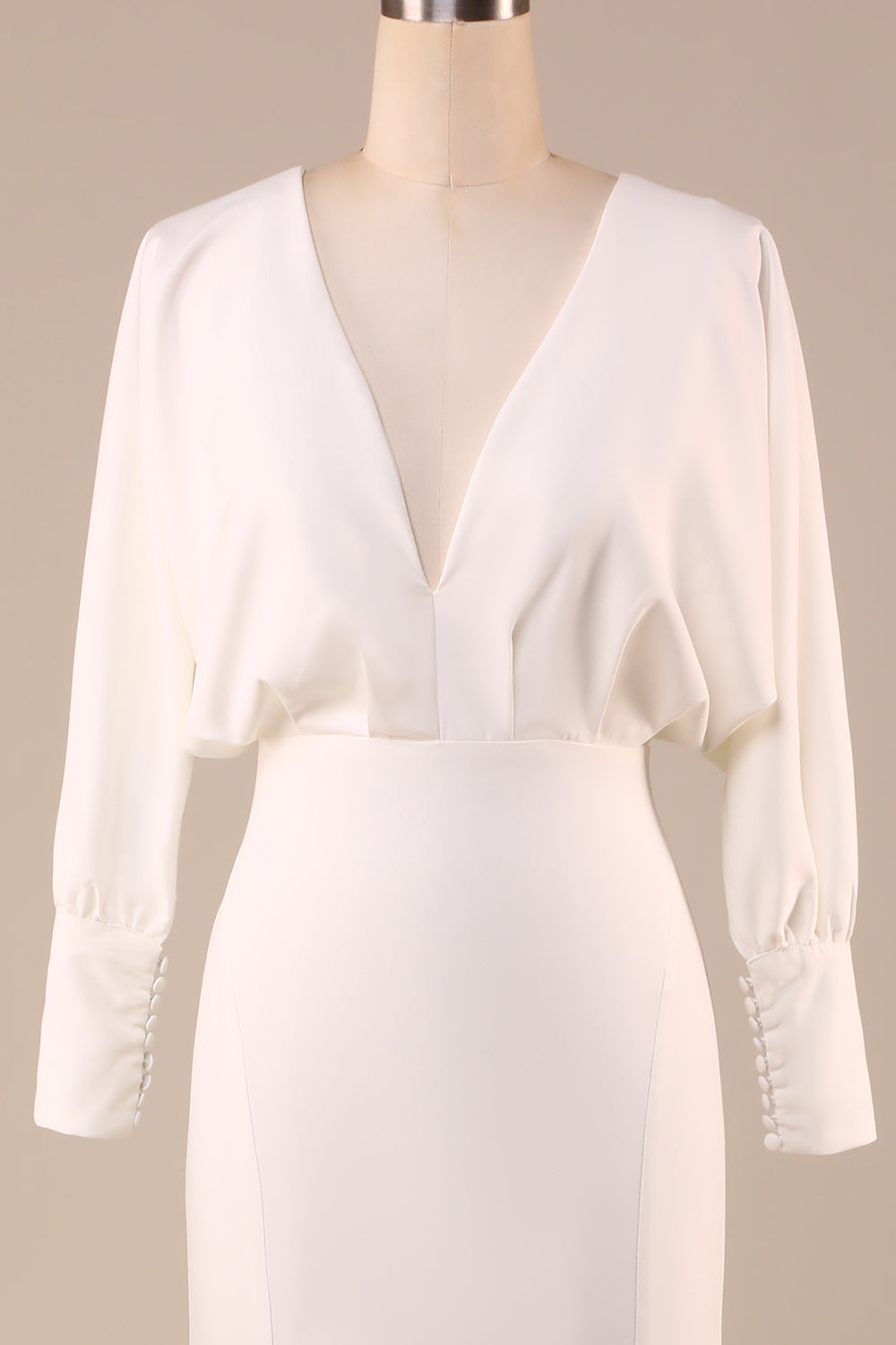 Ivory Mermaid V Neck Sweep Train Wedding Dress with Long Sleeves Sexy