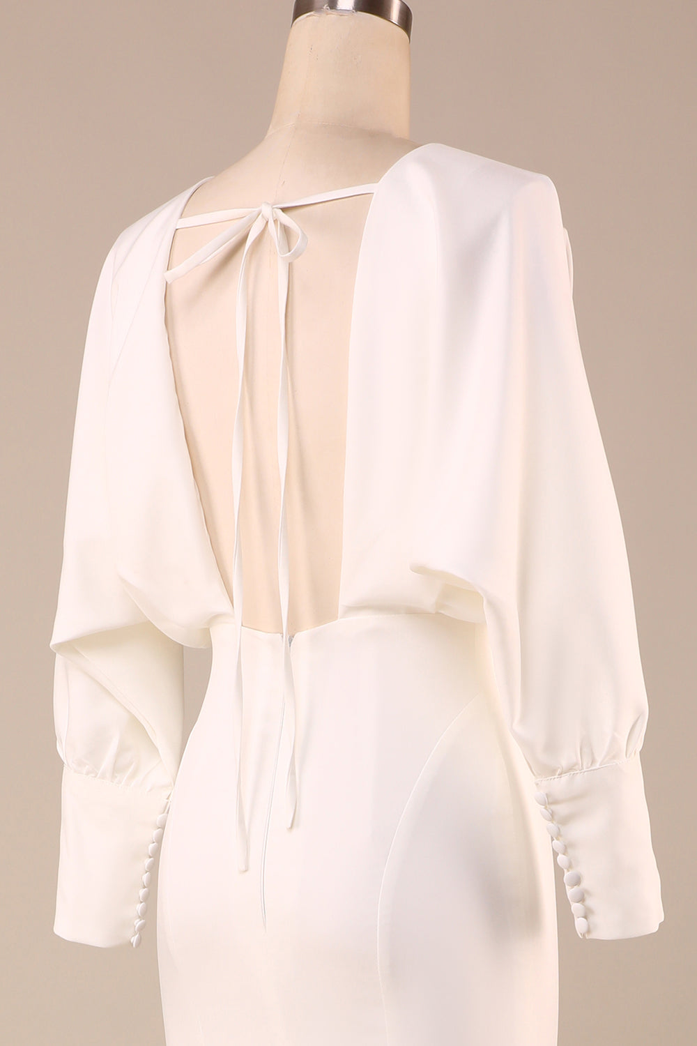 Ivory Mermaid V Neck Sweep Train Wedding Dress with Long Sleeves Sexy