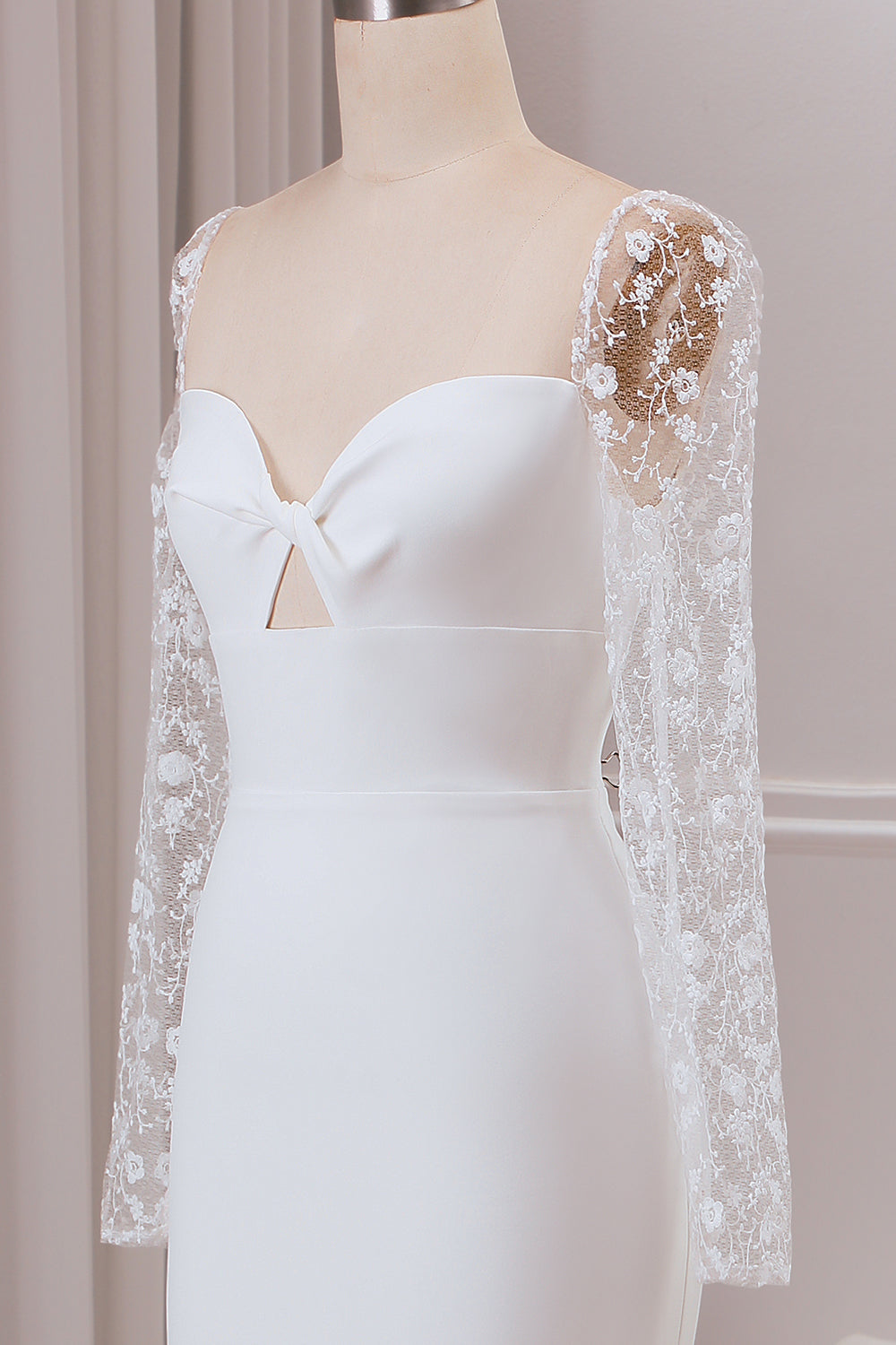 Ivory Trumpet Sweetheart Neck Satin Bridal Dress with Lace Long Sleeves Sexy