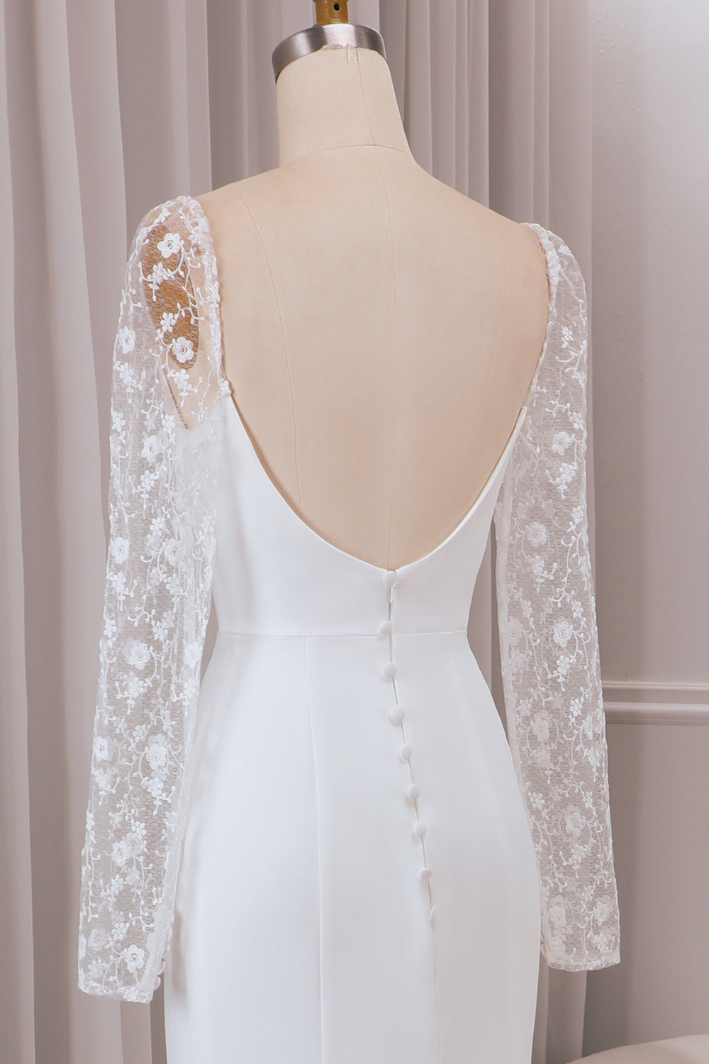 Ivory Trumpet Sweetheart Neck Satin Bridal Dress with Lace Long Sleeves Sexy