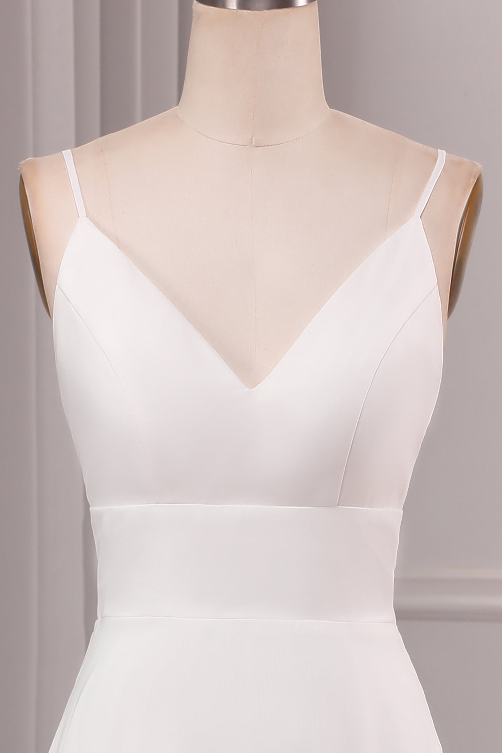 Ivory A Line Spaghetti Straps Sweep Train Bridal Dress With Slit V-neck