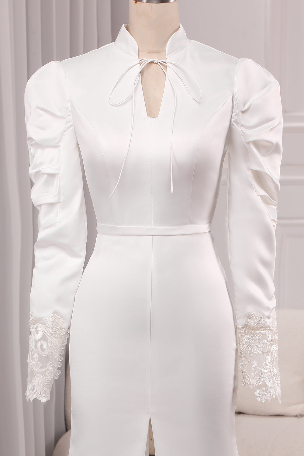 Elegant Ivory Mermaid High Neck Long Sleeve Modest Wedding Gown Sexy