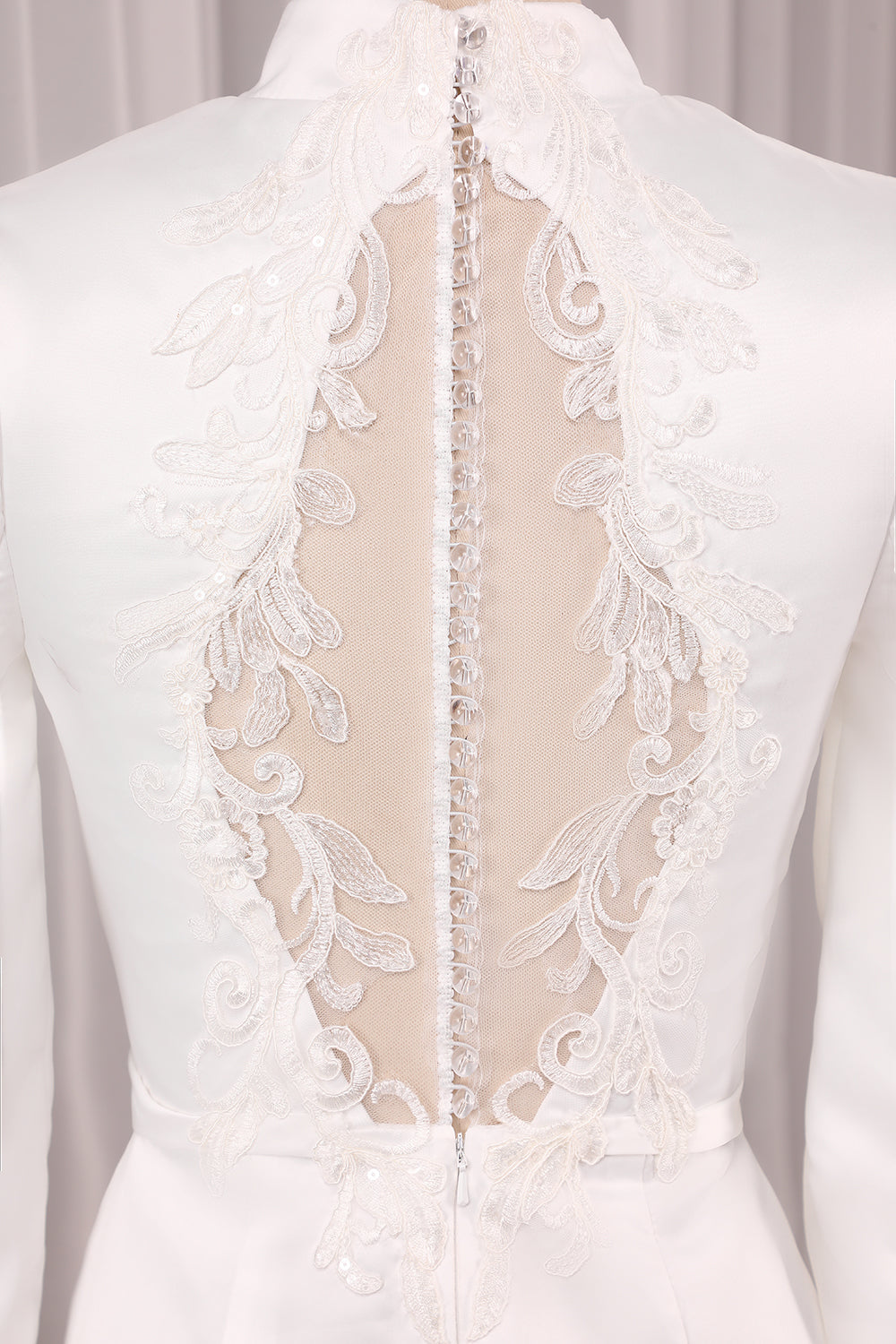 Elegant Ivory Mermaid High Neck Long Sleeve Modest Wedding Gown Sexy