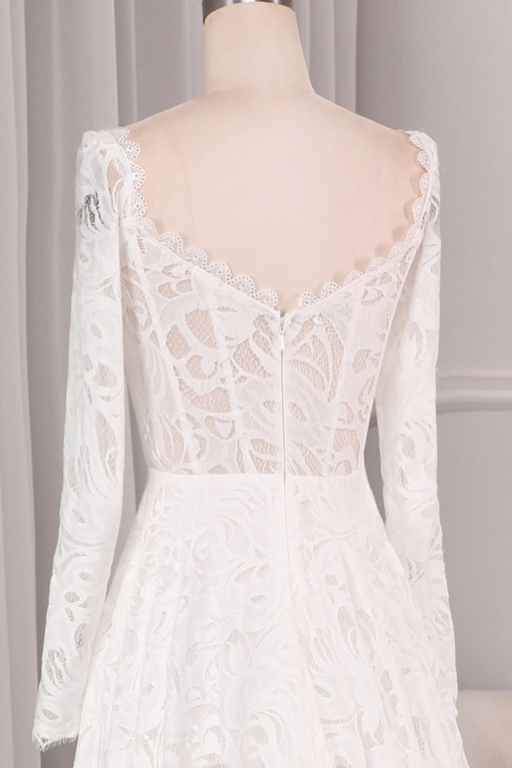 Ivory A Line Square Neck Corset Lace Chapel Train Bridal Dresses With Long Sleeves Beautiful