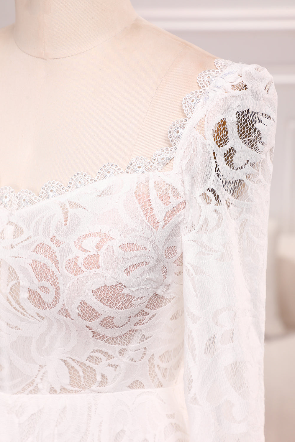 Ivory A Line Square Neck Corset Lace Chapel Train Bridal Dresses With Long Sleeves Beautiful