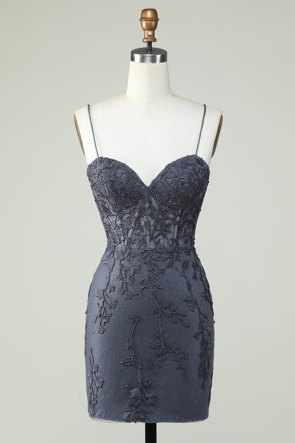 Spaghetti Straps Tight Homecoming Dress With Appliques Short