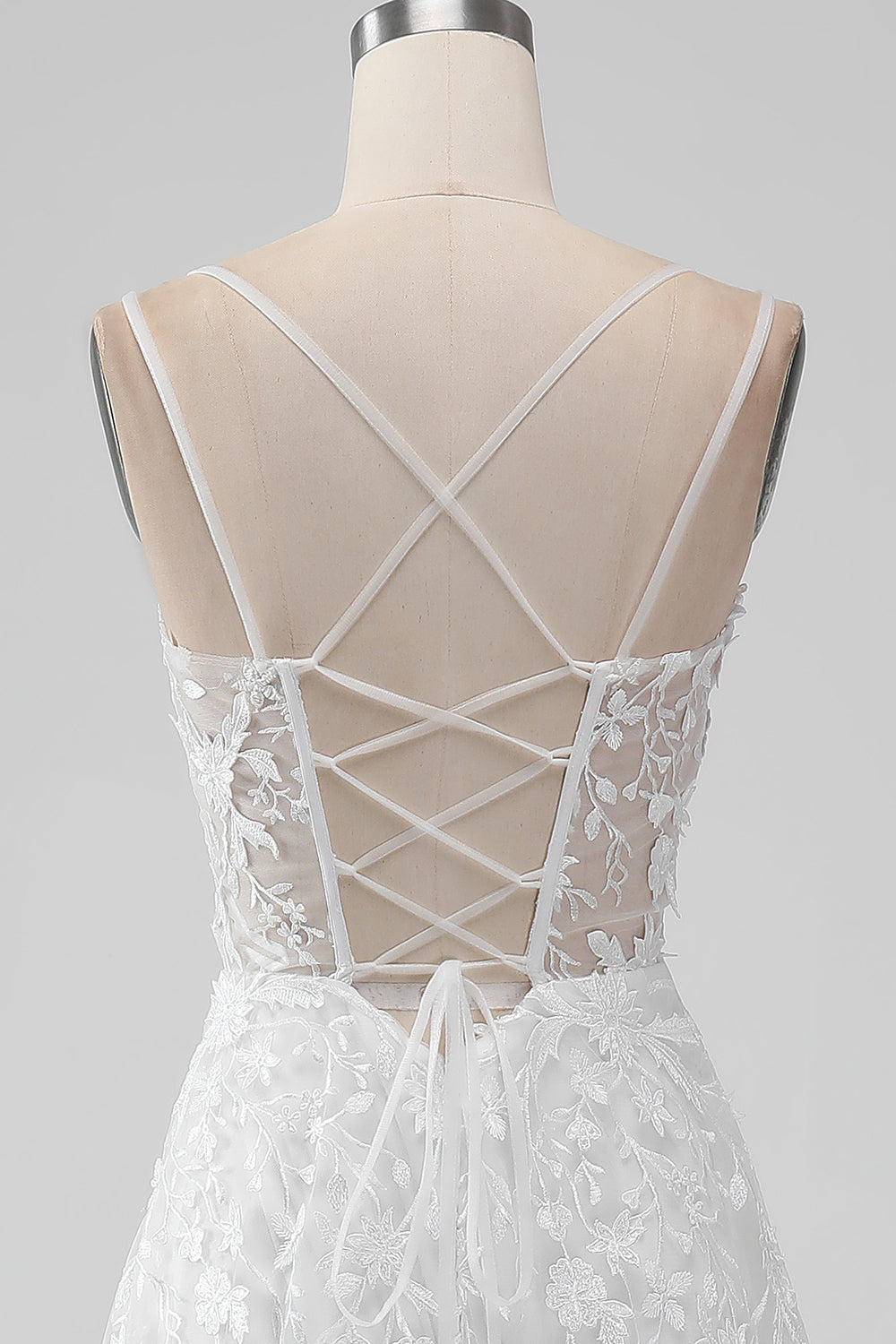 Ivory A Line Spaghetti Straps Front Slit Tulle Wedding Dress With Embroidery Sexy