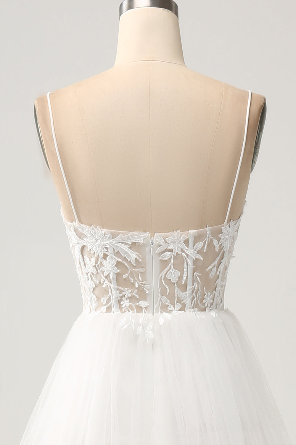 Ivory A-Line Spaghetti Straps Tulle Corset Tiered Wedding Dress With Appliques Sexy