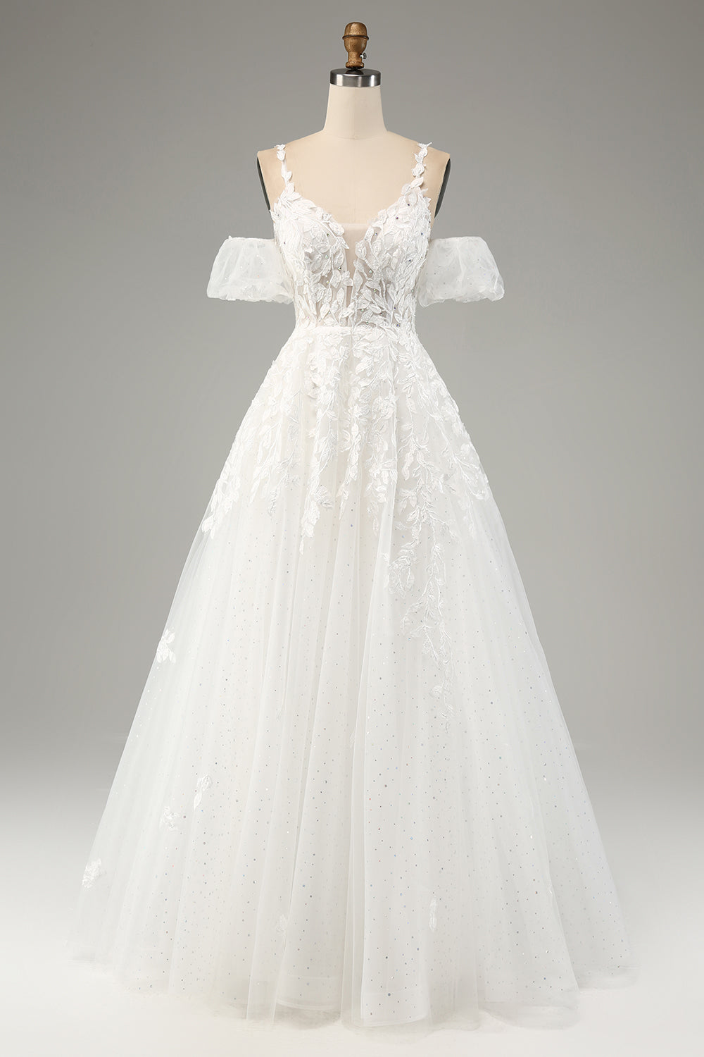 Ivory Ball-Gown Off The Shoulder Beaded Wedding Dress With Appliques Sexy