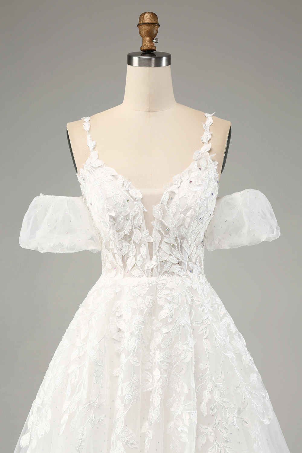 Ivory Ball-Gown Off The Shoulder Beaded Wedding Dress With Appliques Sexy