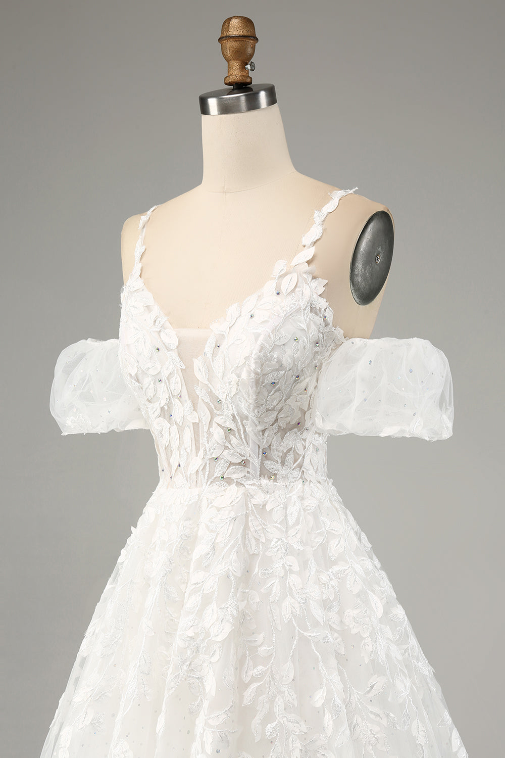 Ivory Ball-Gown Off The Shoulder Beaded Wedding Dress With Appliques Sexy
