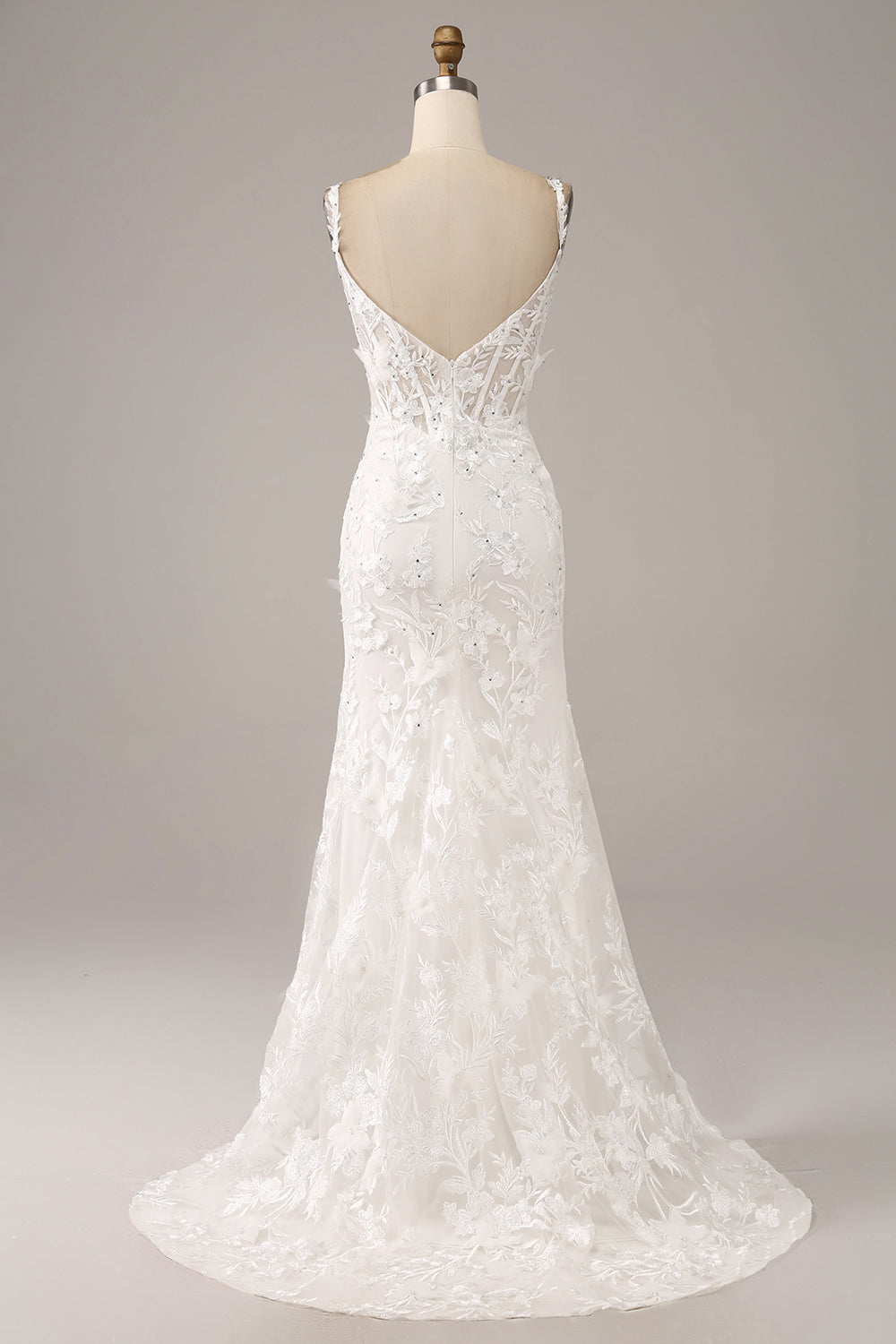 Ivory Mermaid Spaghetti Straps Long Corset Wedding Dress with Appliques Sexy