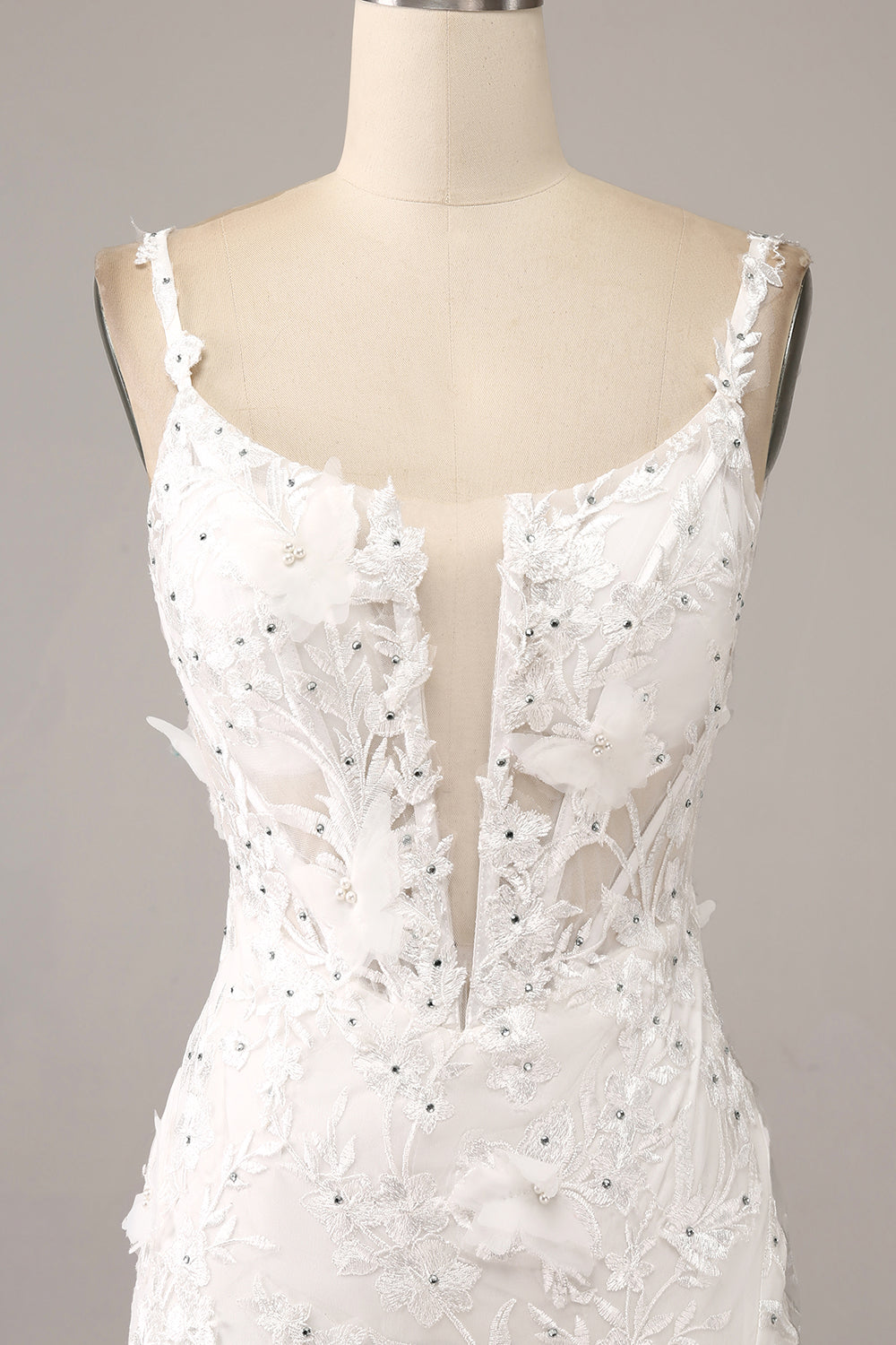 Ivory Mermaid Spaghetti Straps Long Corset Wedding Dress with Appliques Sexy