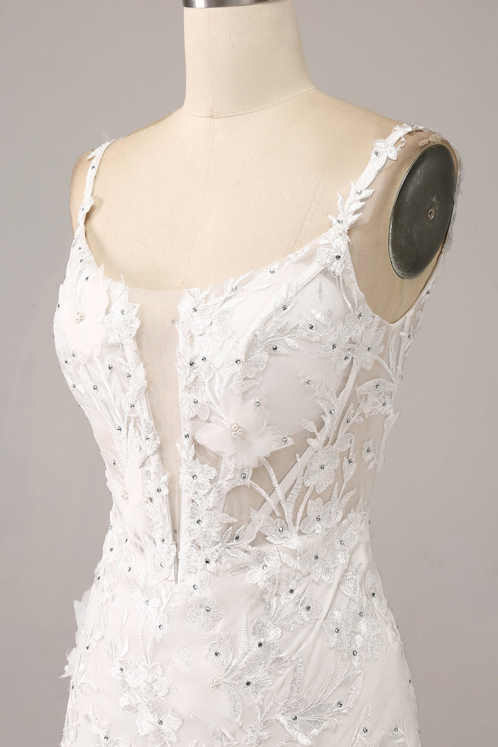 Ivory Mermaid Spaghetti Straps Long Corset Wedding Dress with Appliques Sexy