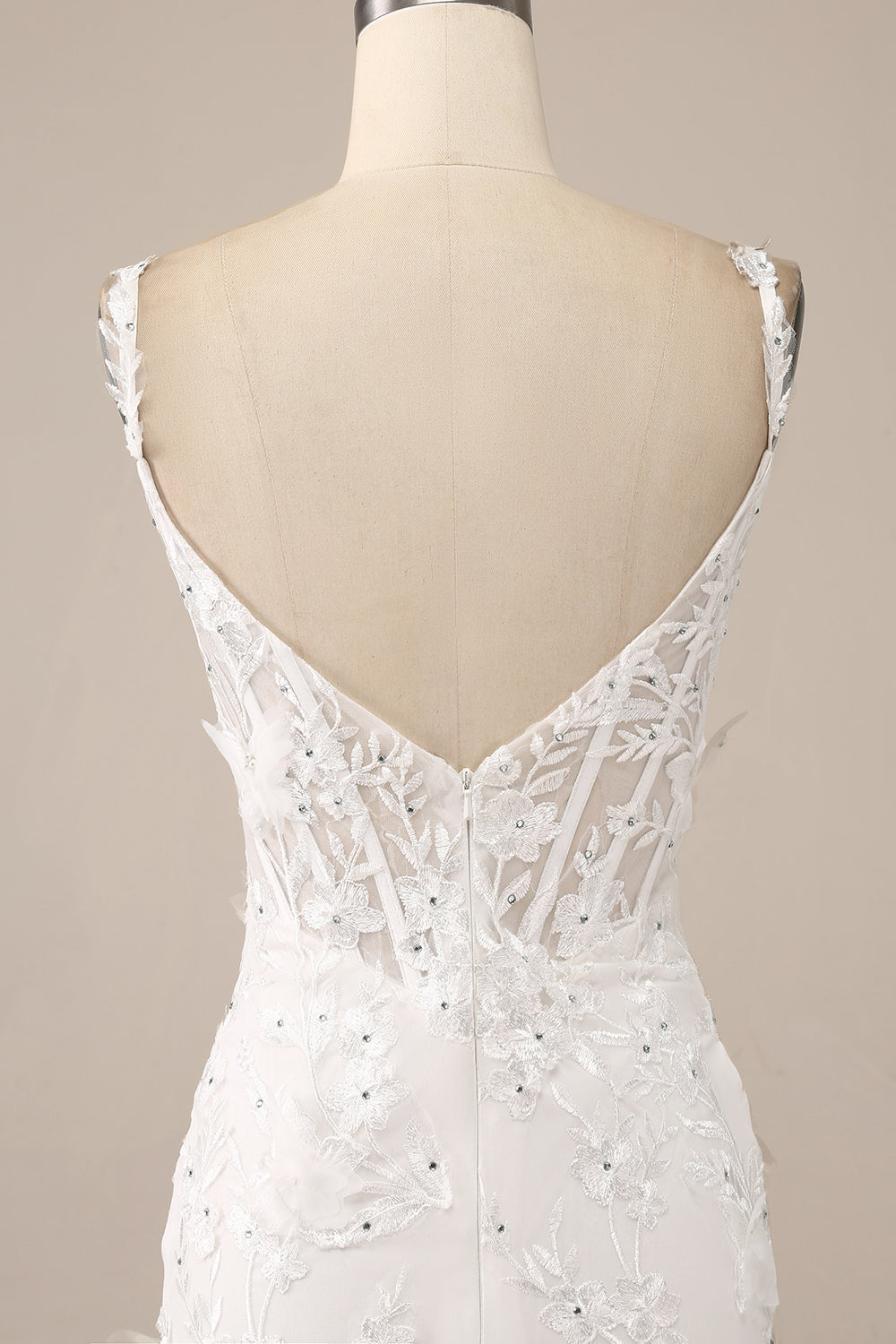 Ivory Mermaid Spaghetti Straps Long Corset Wedding Dress with Appliques Sexy