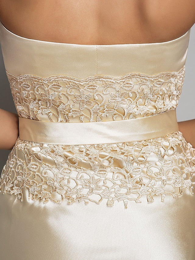 Mermaid / Trumpet Evening Gown Open Back Dress Wedding Guest Floor Length Sleeveless Sweetheart Stretch Satin