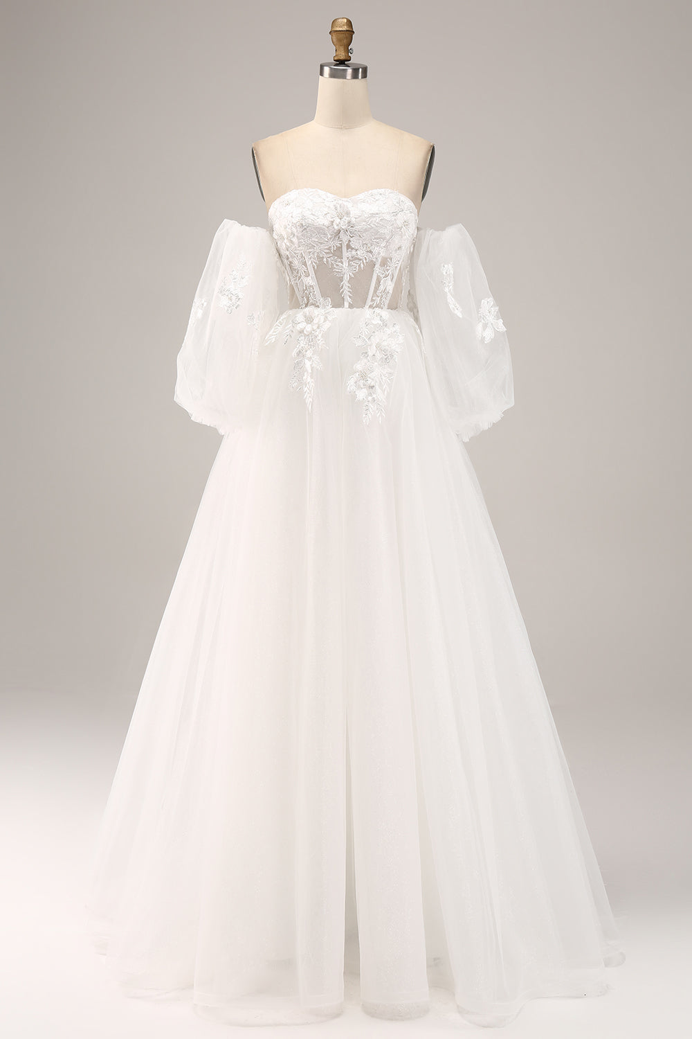 Ivory A Line Sweetheart Off The Shoulder Corset Wedding Dress with Appliques Sexy