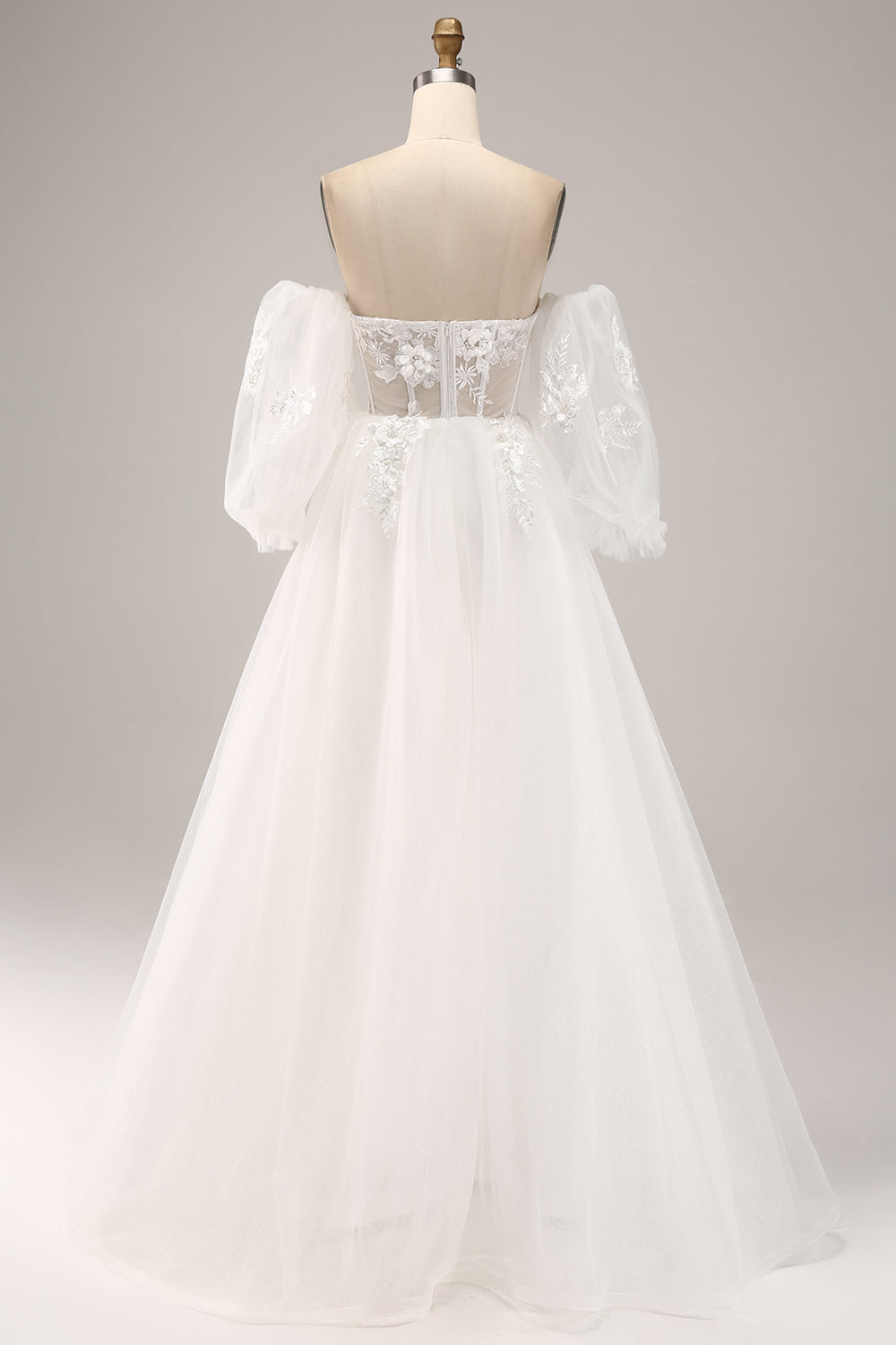 Ivory A Line Sweetheart Off The Shoulder Corset Wedding Dress with Appliques Sexy