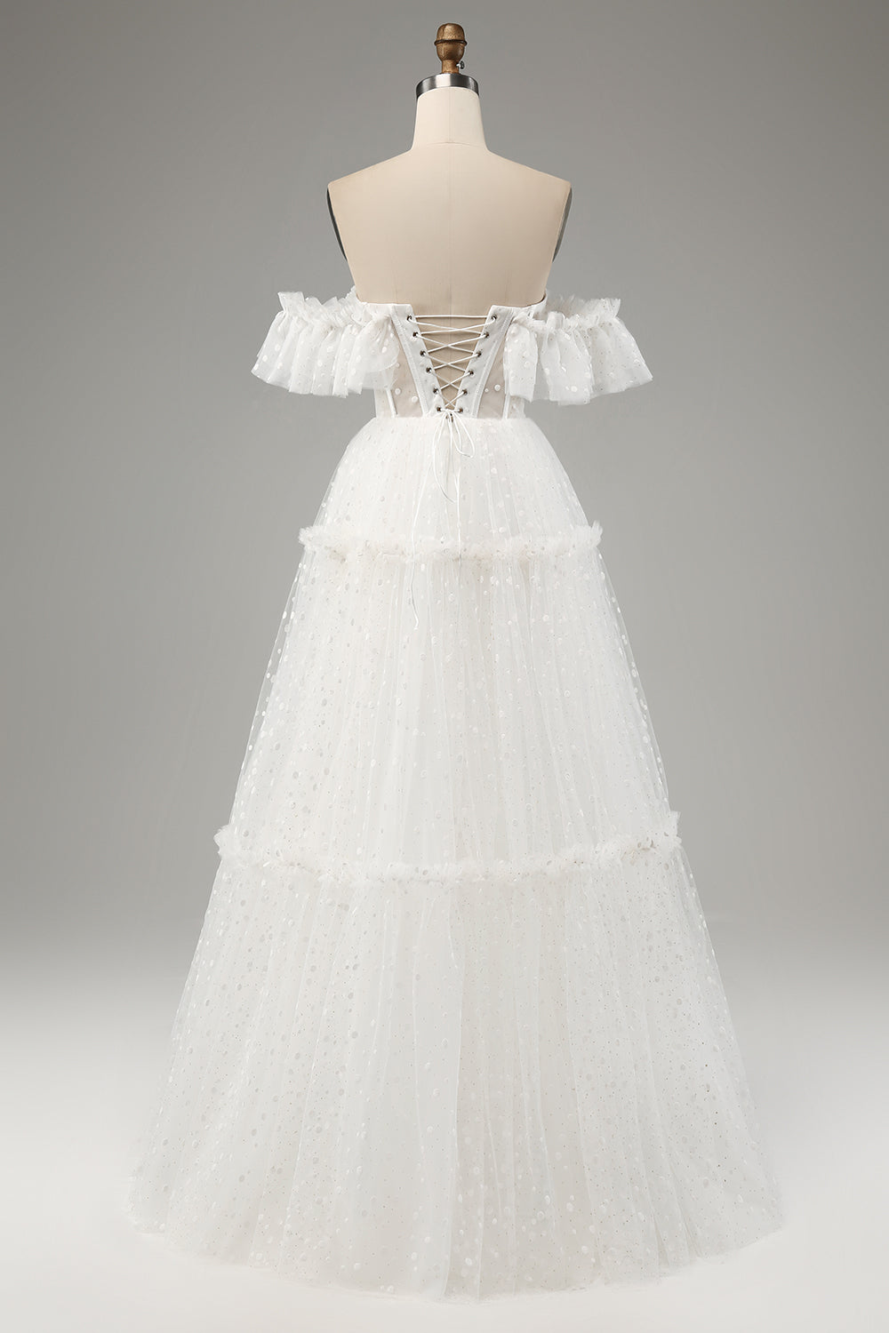 Princess A-Line Off The Shoulder Tiered Long Ivory Wedding Dress Sexy