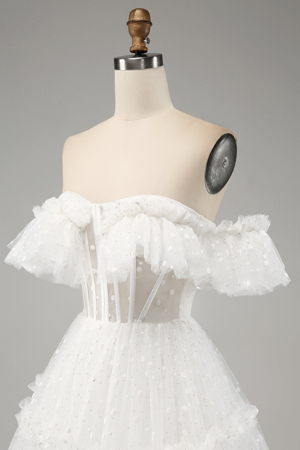 Princess A-Line Off The Shoulder Tiered Long Ivory Wedding Dress Sexy