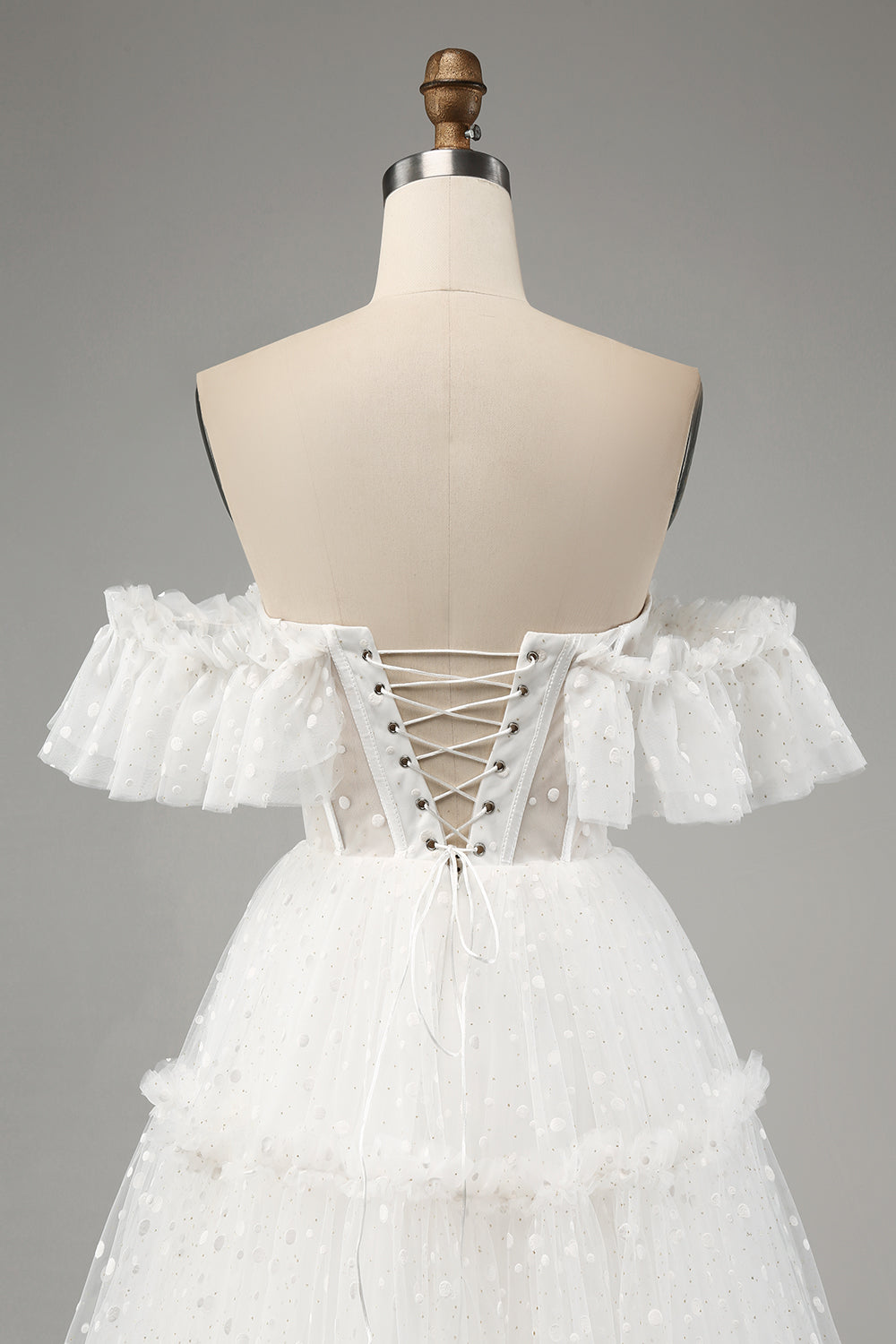 Princess A-Line Off The Shoulder Tiered Long Ivory Wedding Dress Sexy