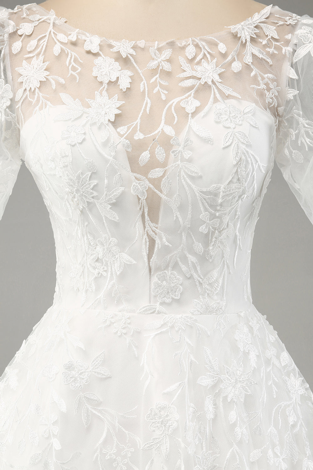 Ivory Ball-Gown/Princess Embroidered Long Wedding Dress with Short Sleeves Beautiful