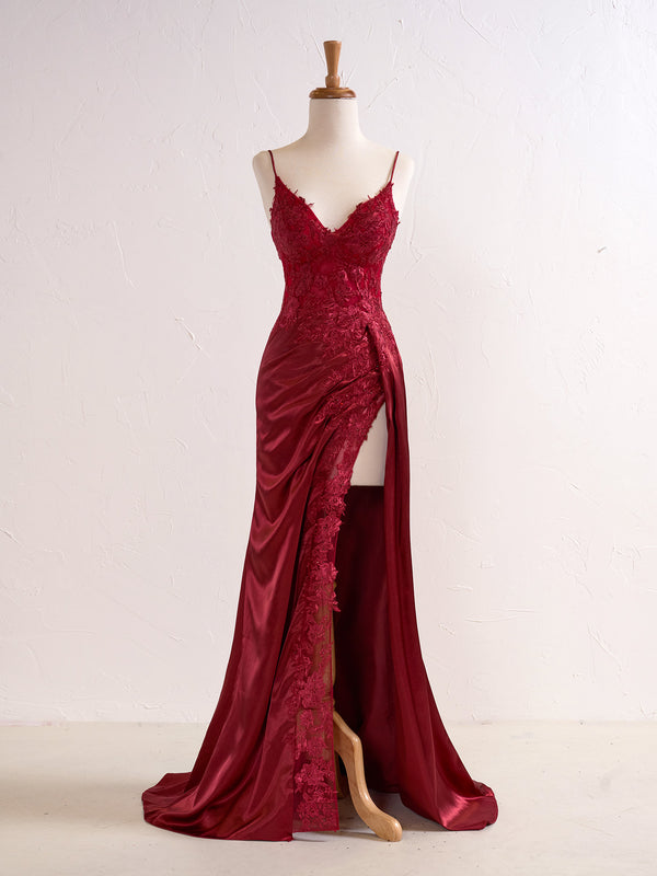 Sheath Black Long Appliques Prom Dress Sexy Evening Dresses With Slit