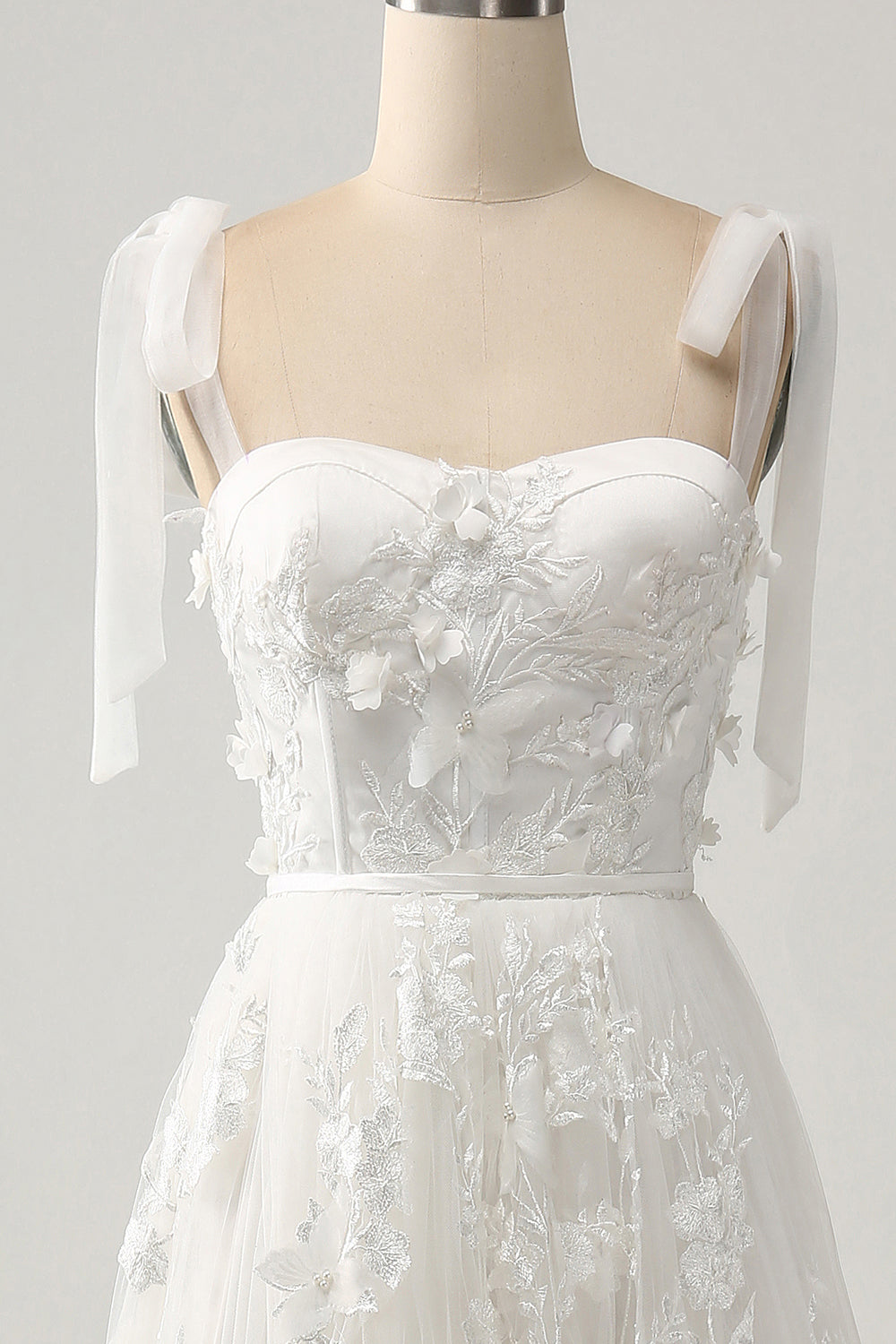 Ivory A-Line Spaghetti Straps Tulle Corset Tiered Long Wedding Dress With Appliques Beautiful