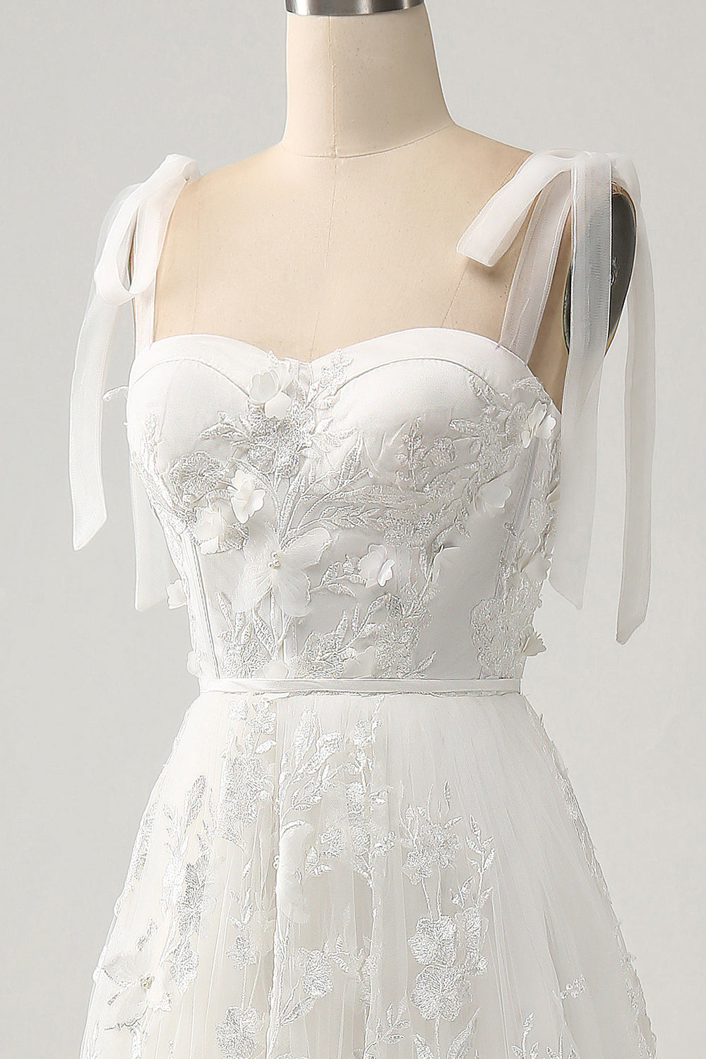 Ivory A-Line Spaghetti Straps Tulle Corset Tiered Long Wedding Dress With Appliques Beautiful