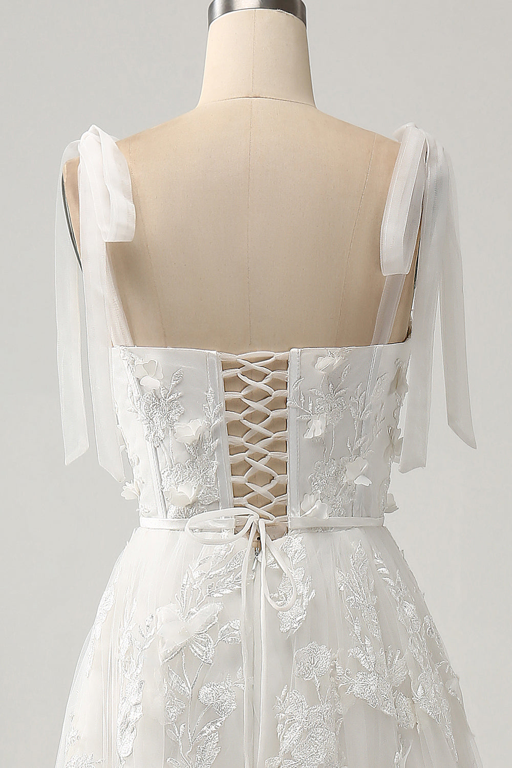 Ivory A-Line Spaghetti Straps Tulle Corset Tiered Long Wedding Dress With Appliques Beautiful