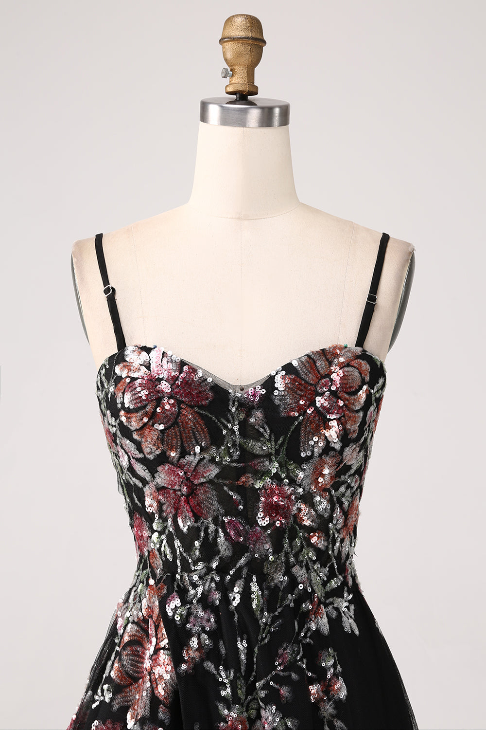 Elegant Sparkly Ivory Flower A Line Sequin Corset Party Dress With Slit Sexy