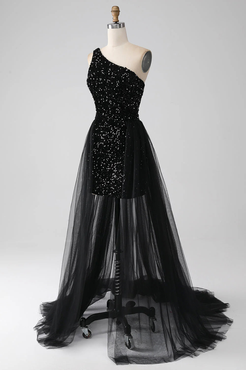 A-Line One Shoulder Sequins Prom Dress Sparkly Sexy Long