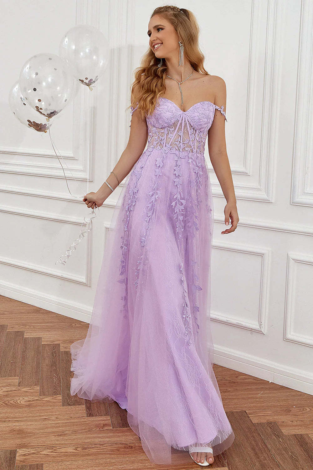 A-Line Elegant Lace Sweetheart Hidden Zipper Long Prom Dress Sexy