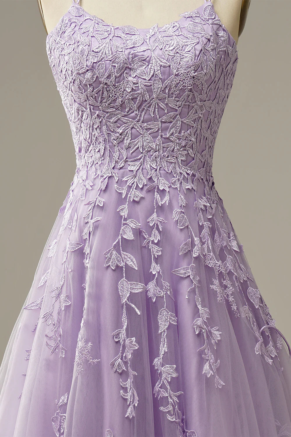 A-Line Prom Dresses Floral Dress Formal Chapel Train Sleeveless Spaghetti Strap Tulle