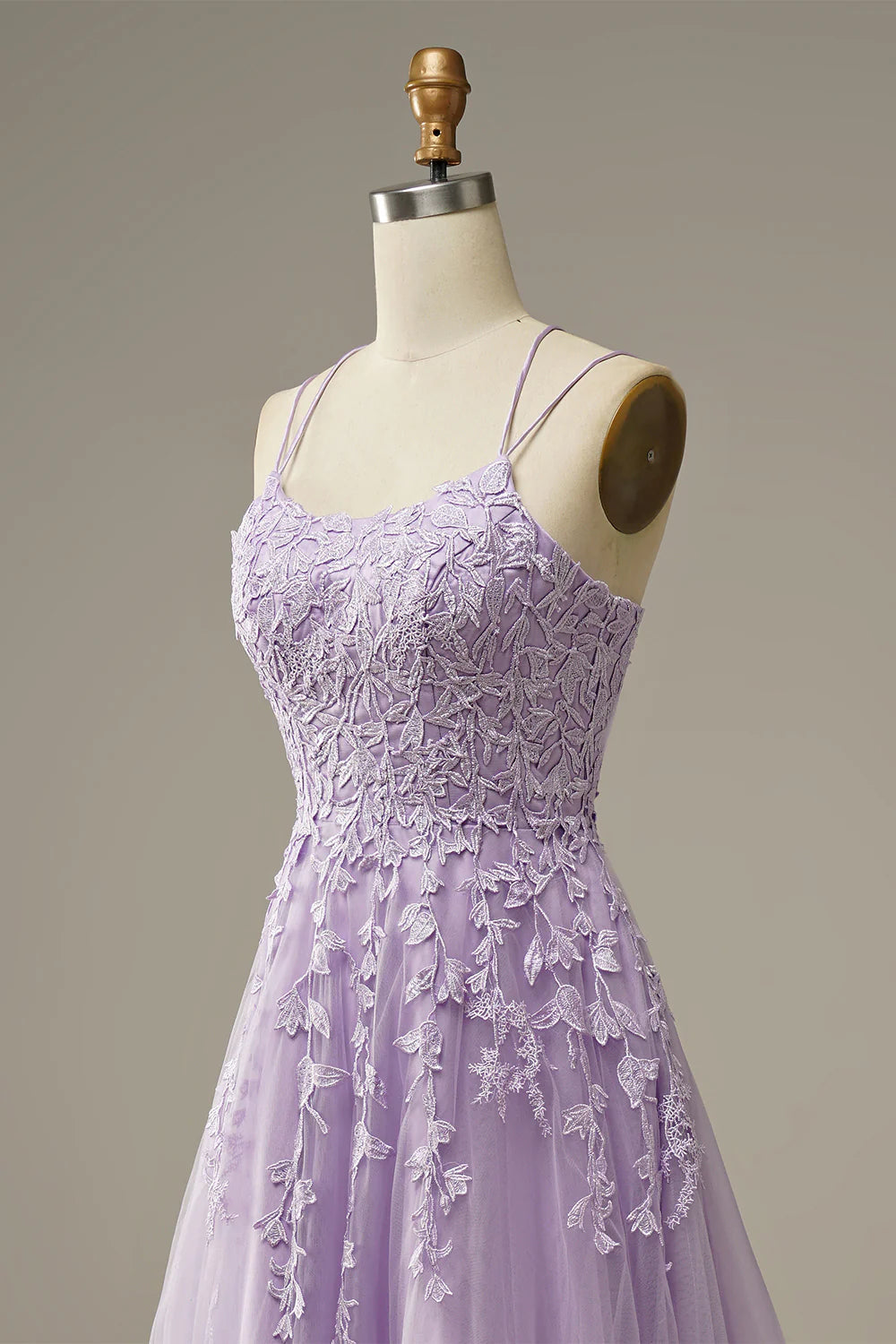 A-Line Prom Dresses Floral Dress Formal Chapel Train Sleeveless Spaghetti Strap Tulle