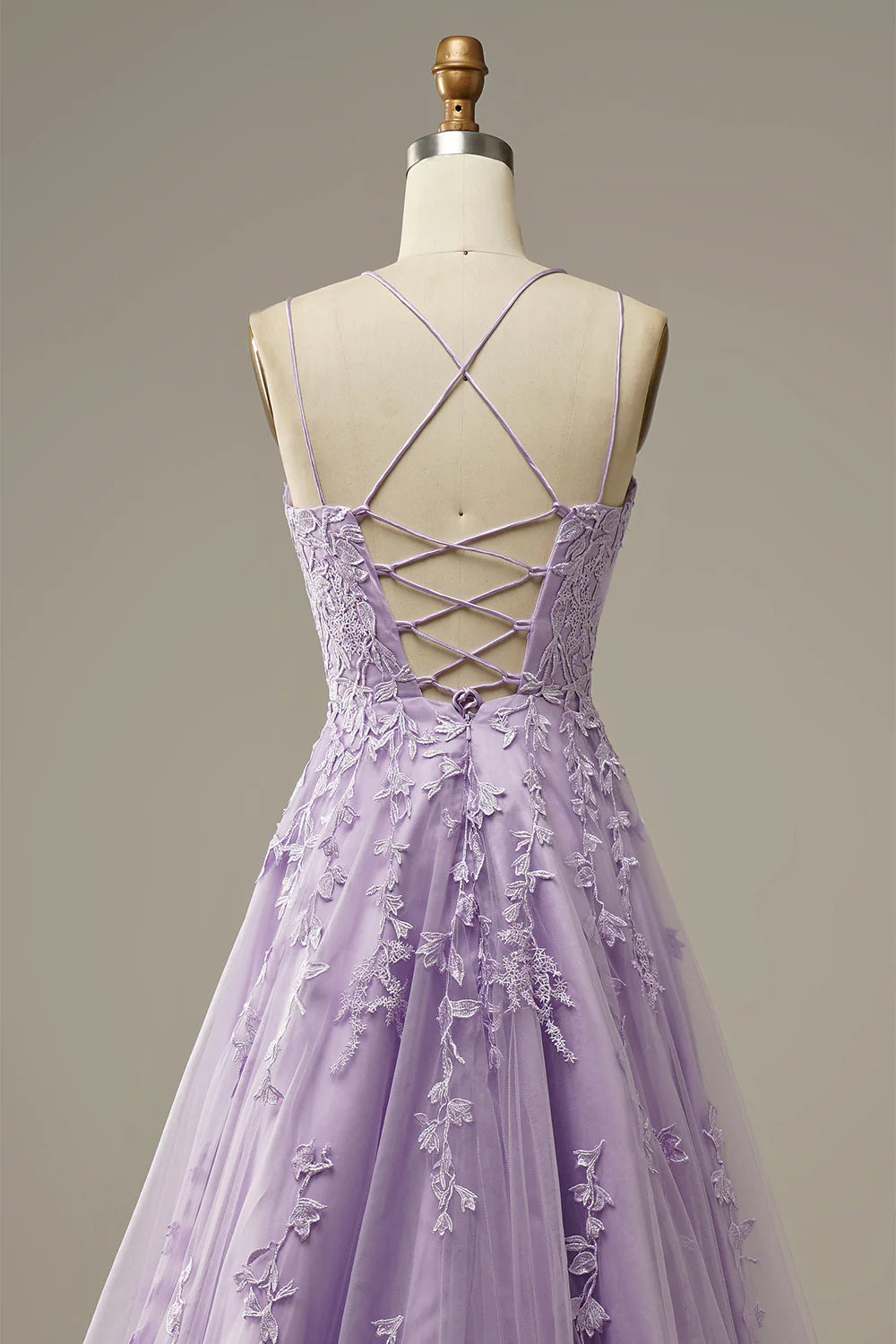 A-Line Prom Dresses Floral Dress Formal Chapel Train Sleeveless Spaghetti Strap Tulle