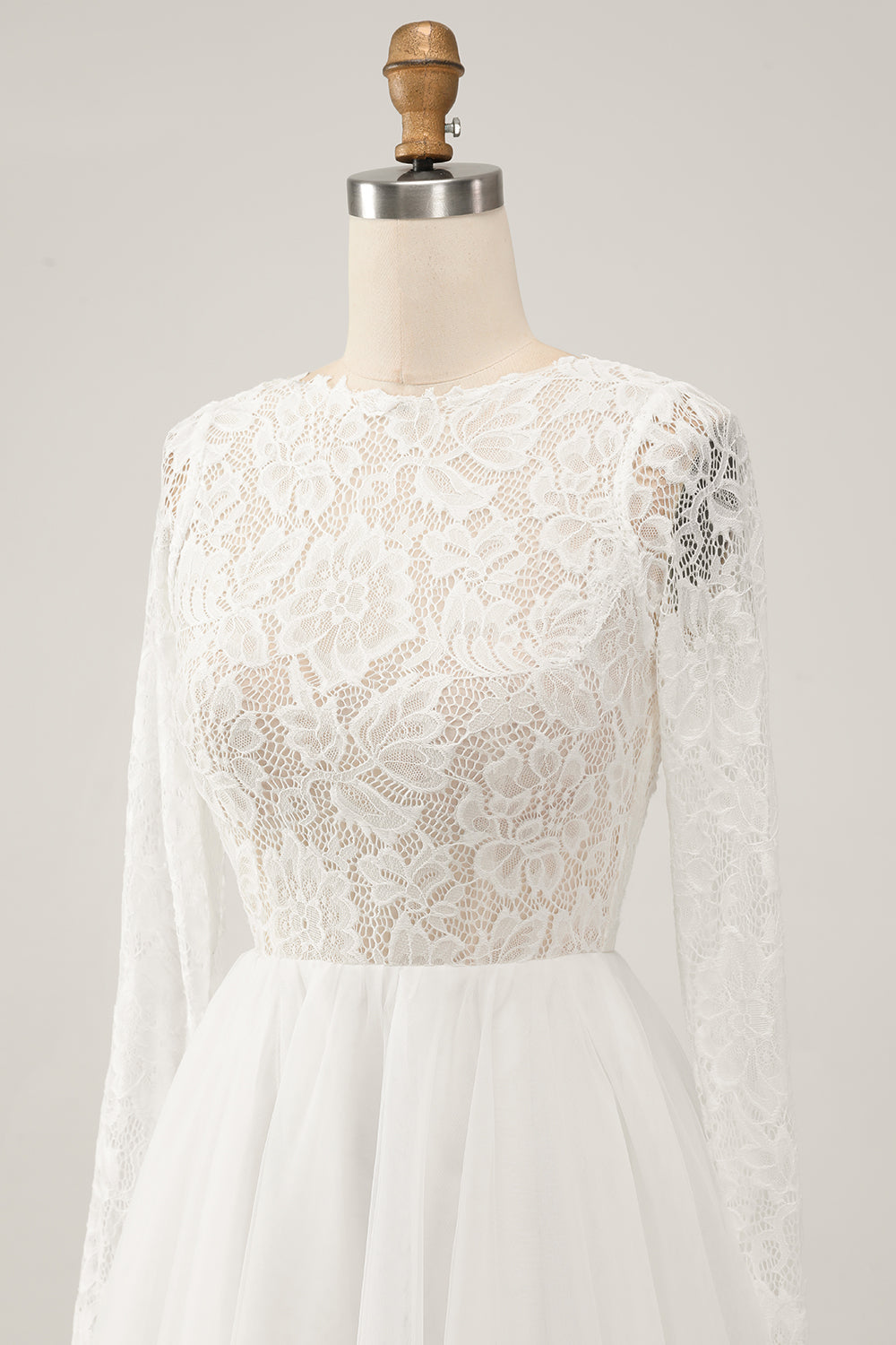 Ivory A-Line Backless Long Sleeves Long Wedding Dress with Lace Open Back