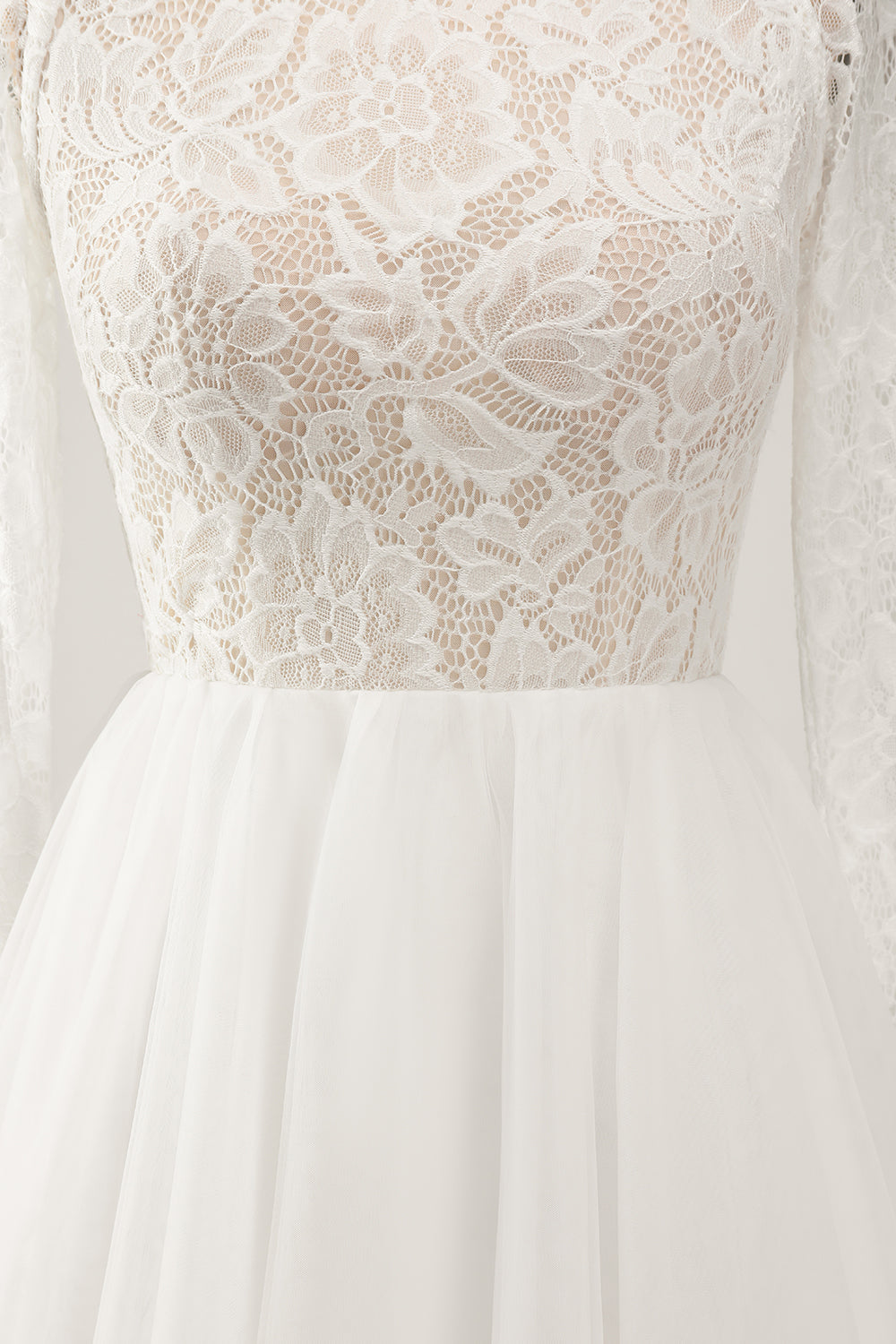 Ivory A-Line Backless Long Sleeves Long Wedding Dress with Lace Open Back
