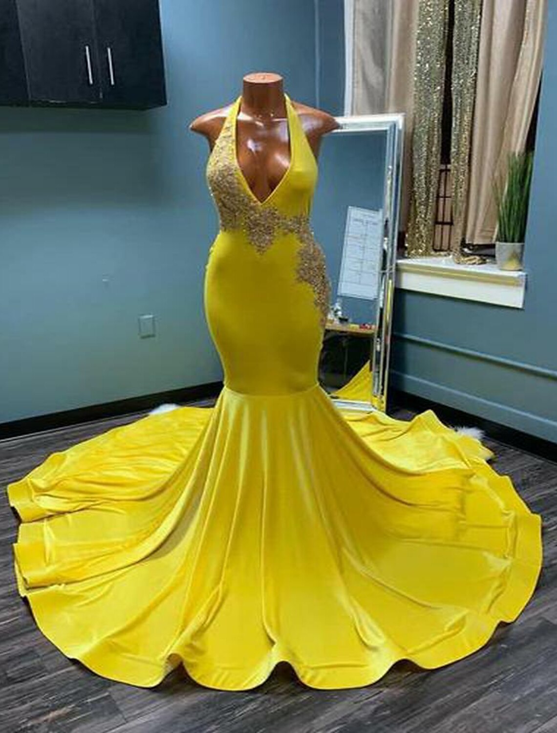 Mermaid / Trumpet Evening Gown Backless Dress Formal Chapel Train Sleeveless Halter African American Imitation Silk with Crystals