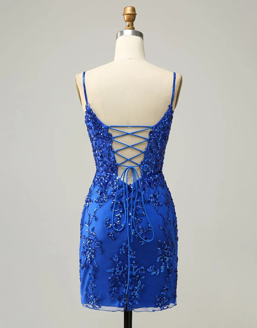 Royal Blue Short Homecoming Dress With Beading And Sequin