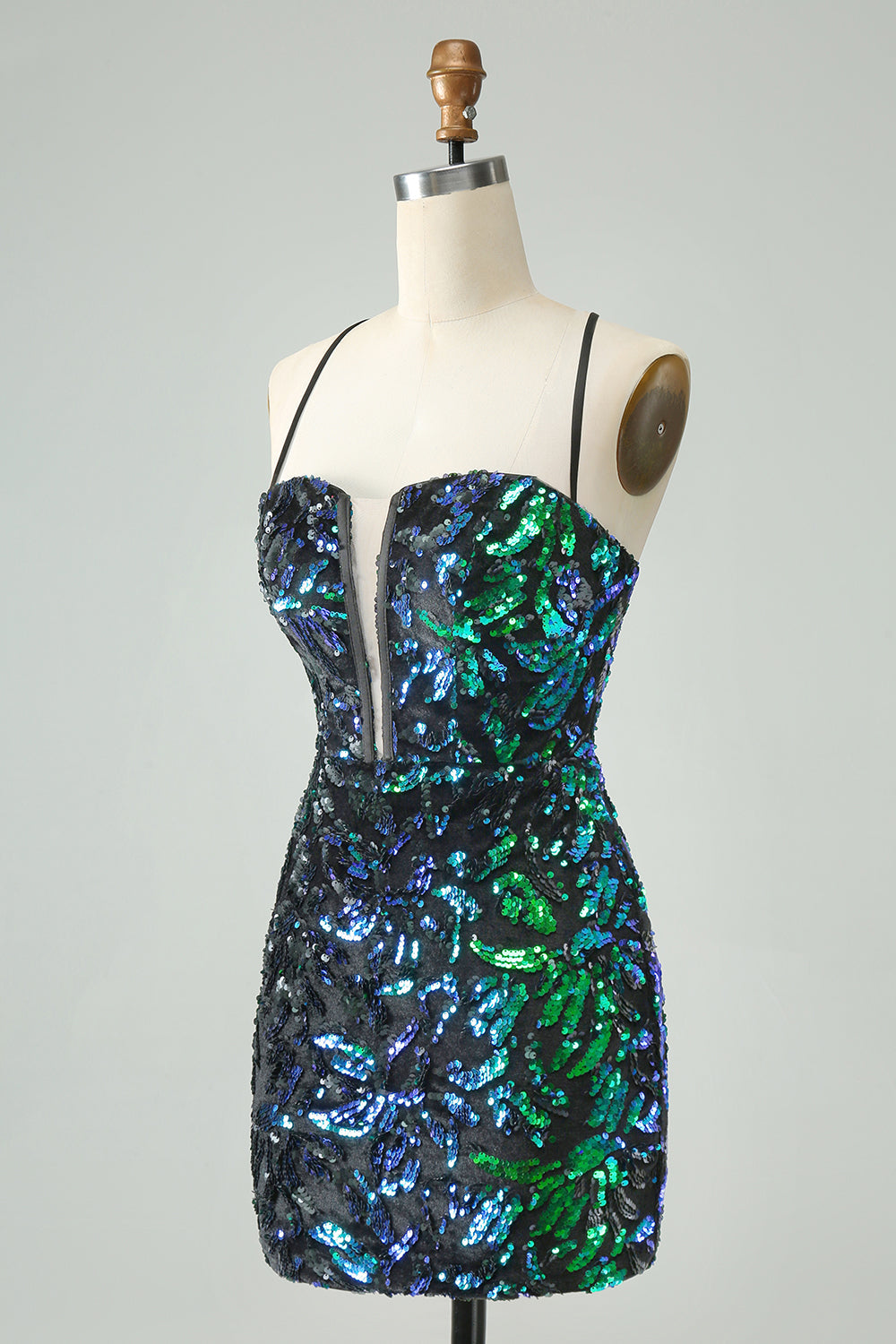 Pretty Green Black Bodycon Sparkly Sequin Short Homecoming Dress Sexy