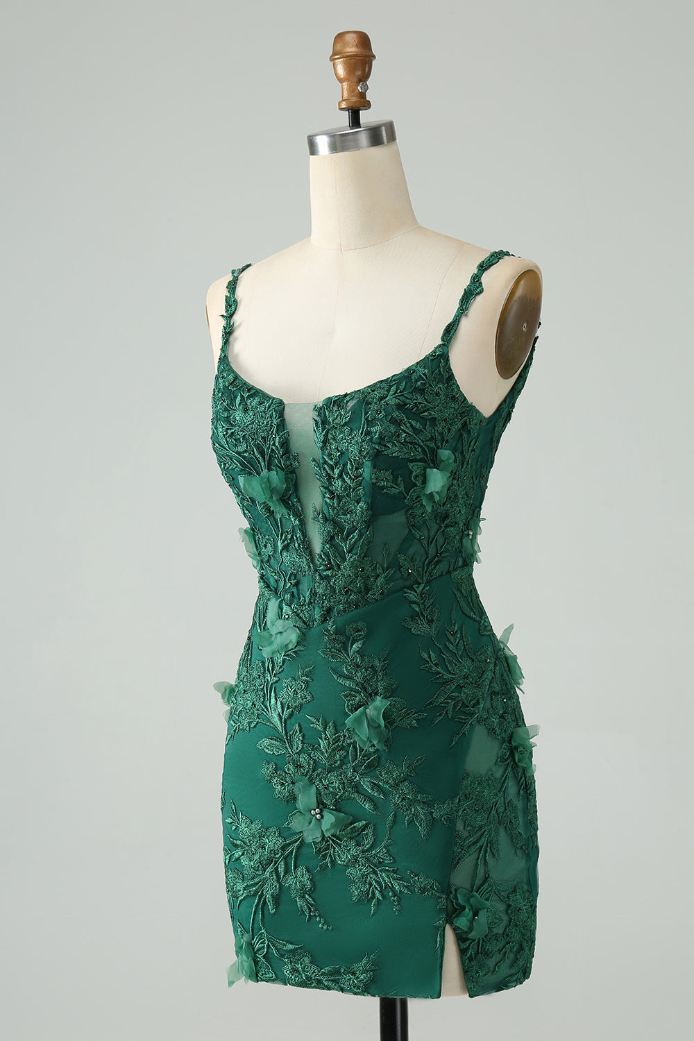 Pretty Green Bodycon Spaghetti Straps Appliques Short Homecoming Dress with Slit Sexy