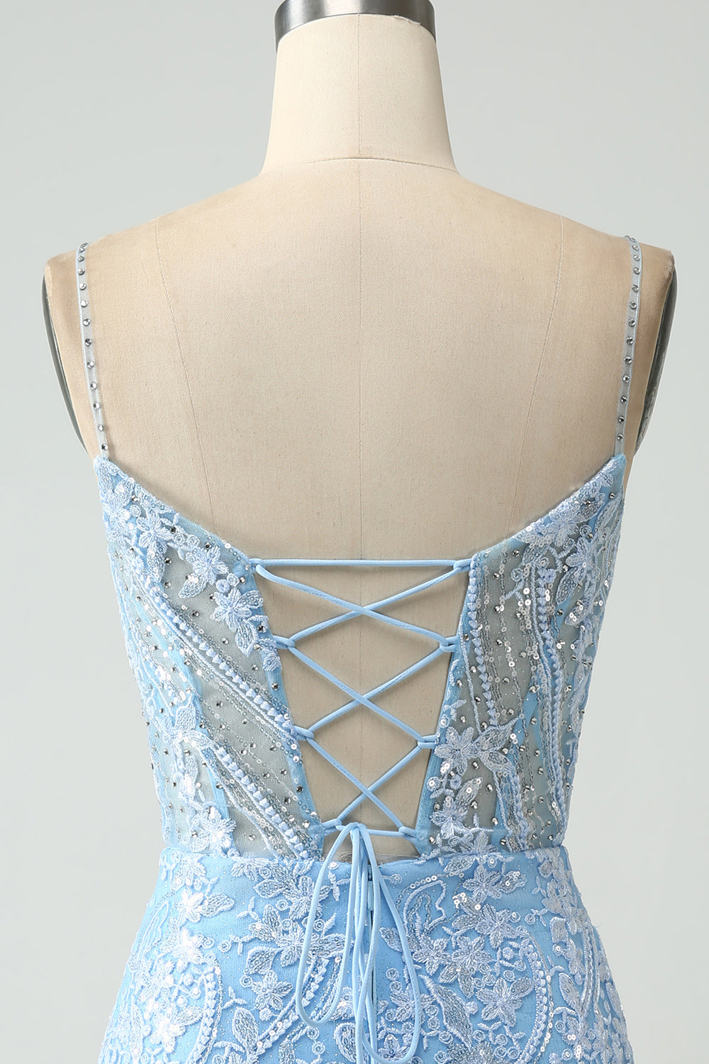 Sparkly Sky Blue Spaghetti Straps Short Homecoming Dress With Beading Sexy