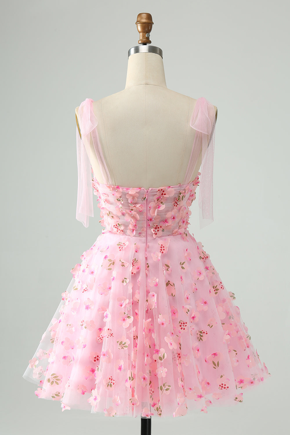 A Line Pearls Corset Short Homecoming Dress with Appliques Flower Beautiful Graduation Dress
