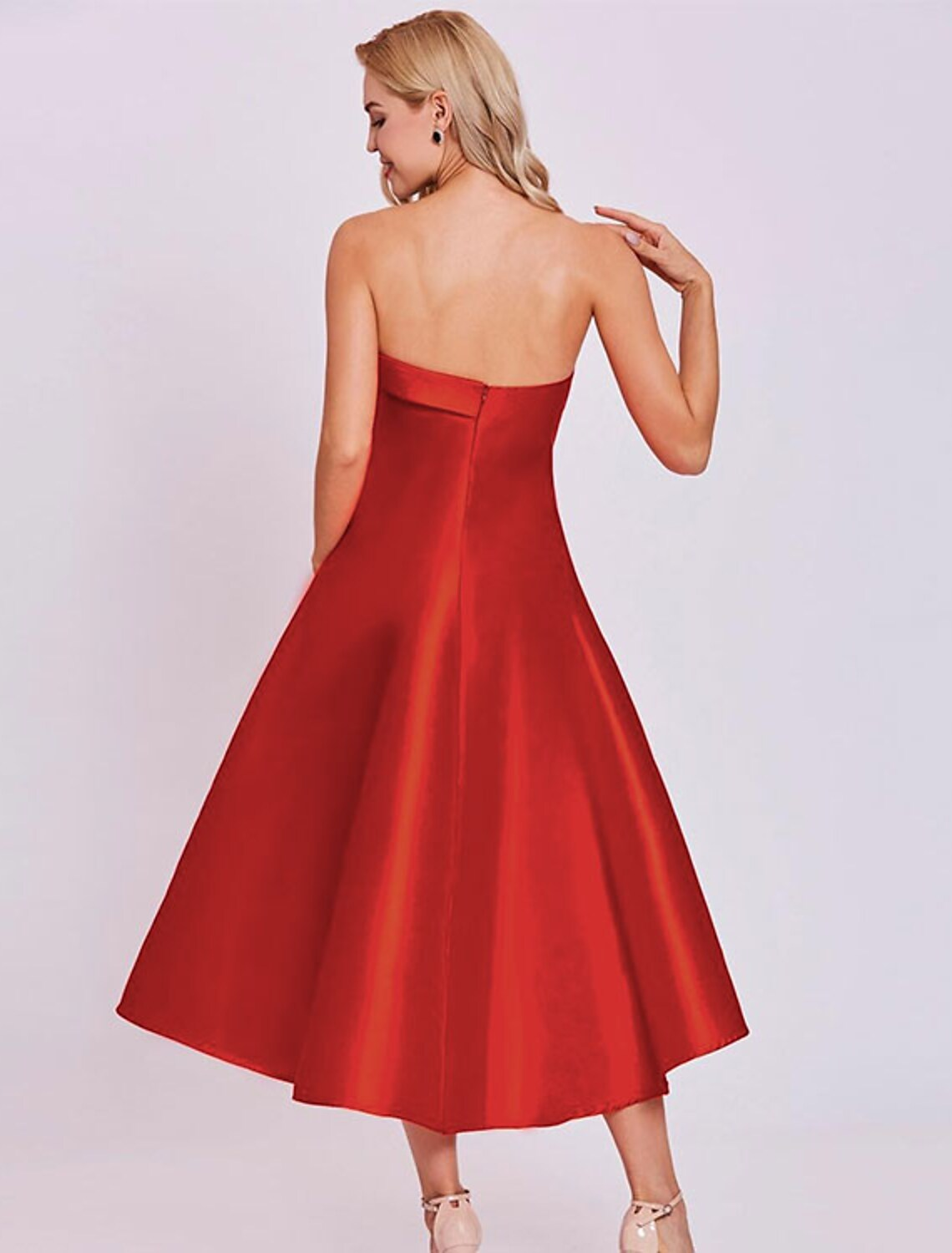 A-Line Cocktail Dresses Minimalist Dress Homecoming Tea Length Sleeveless Strapless Satin