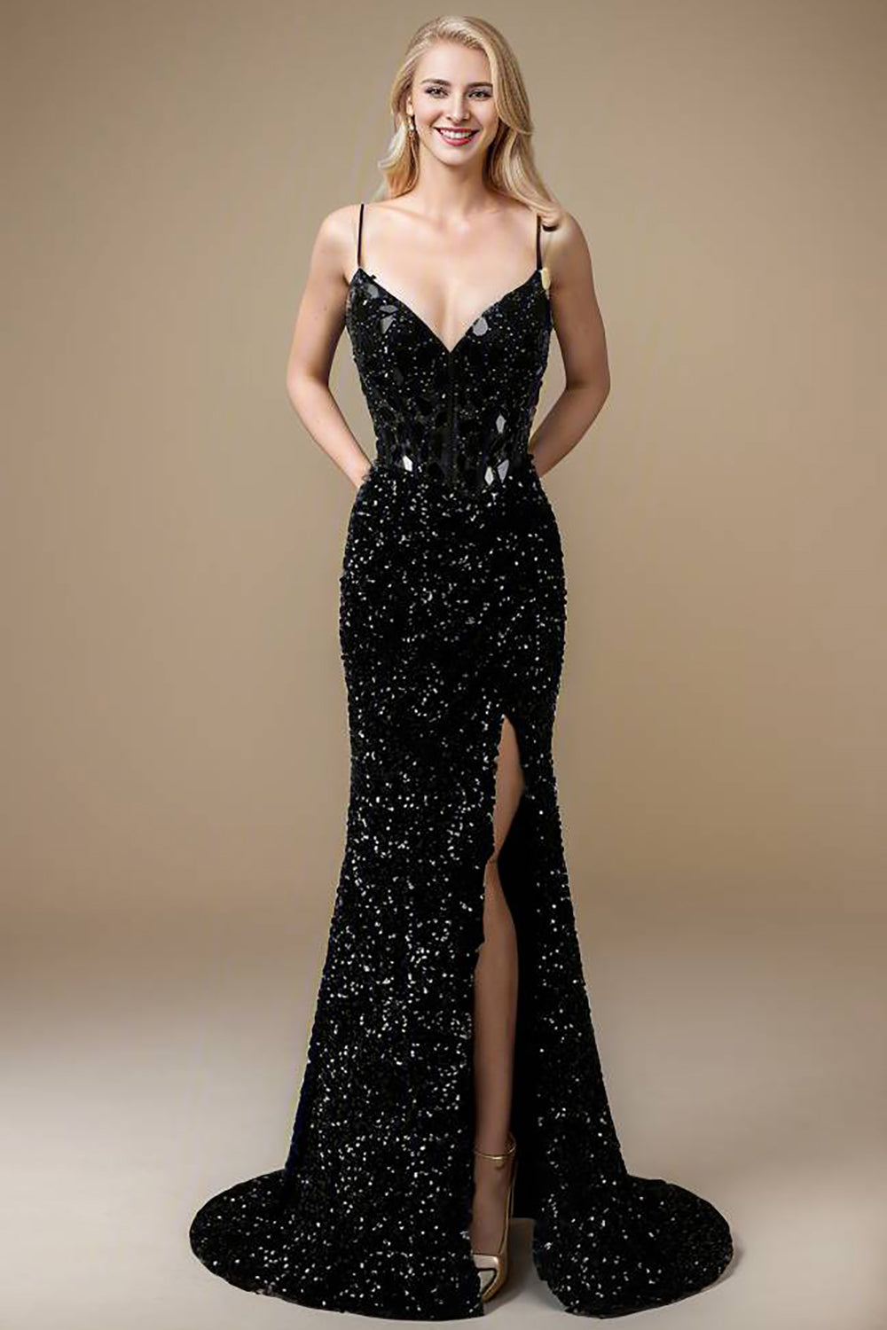 Sparkly Red Corset Long Mirror Prom Dress With Slit Sexy Evening Dresses