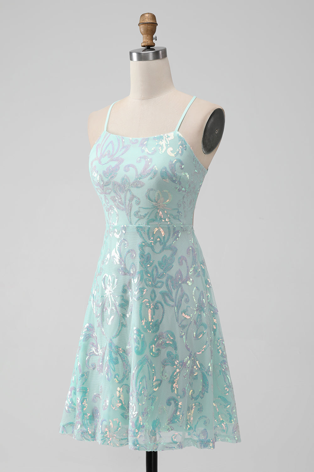 Mint A Line Sequins Short Homecoming Dress with Lace-up Back Sparkly