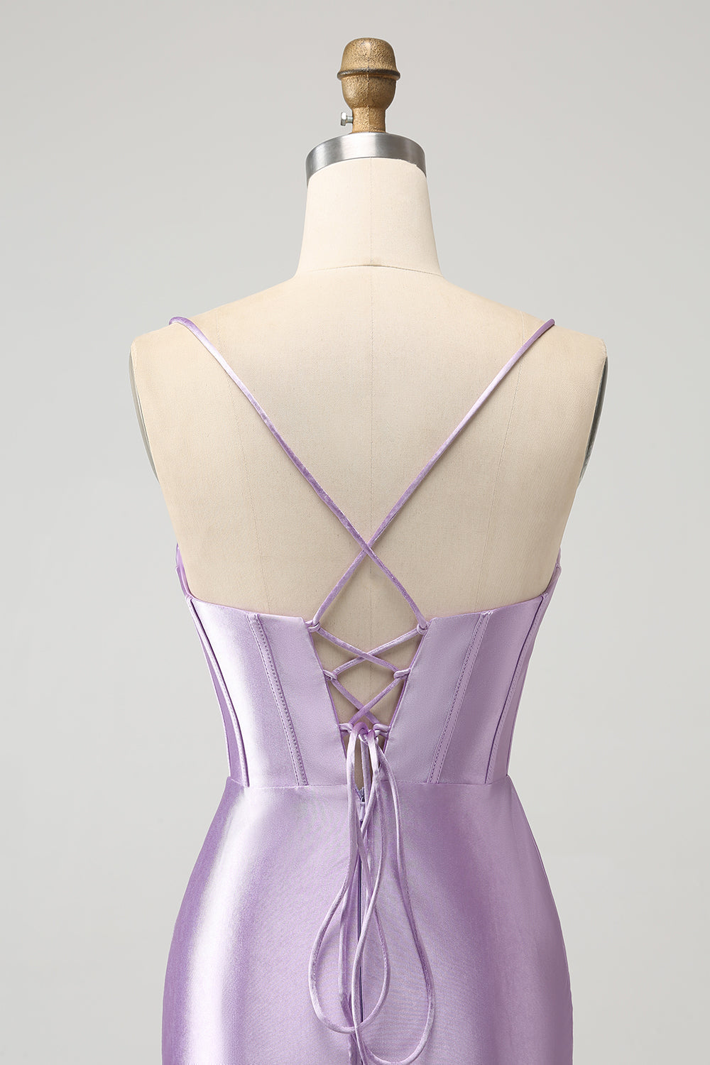 Lilac Bodycon Spaghetti Straps Corset Satin Short Homecoming Dress Pure Color