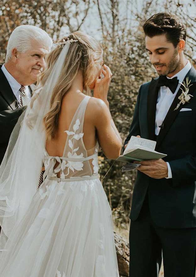A-Line/Princess V-Neck Floor-Length Wedding Dress Sexy